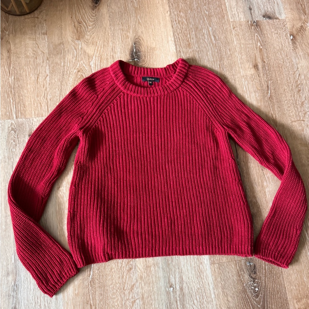 Quince Red Ribbed Fisherman Crewneck Sweater Size XS
